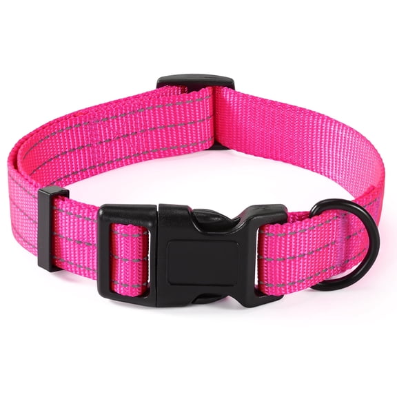 Mile High Life Dog Collar | Nylon Reflective Dog Collars | Light Weight Puppy Collars | Pink Dog Collars for Large Dogs (Solid Pink, Large)