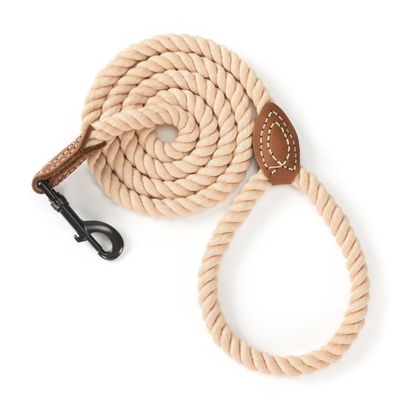 Mile High Life Dog Leash, Braided Cotton Rope Leashes with Leather Tip - Heavy Duty Metal Clasp, 1/2" Thick - Wedding, Walking & Training Leash for Small Medium Large Dogs