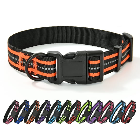 Mile High Life Reflective Dog Collar | Nylon Pet Collars wiith Buckle | Light Weight Puppy Collars | Orange Dog Collars for Small Dogs Orange
