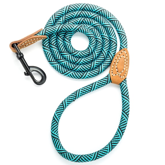 Mile High Life Rope Leash with Genuine Leather Connection, 6 FT/5 FT/4 FT, Heavy Duty Leash for Medium & Large Dogs (Turquoise Green, 60 Inch)