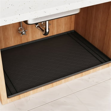 Milemduomar Waterproof Silicone Under Sink Mat-34” x 22” Cabinet Liner for Kitchen & Bathroom,Drip Tray & Shelf Protector Black