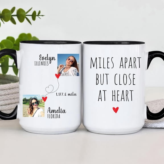 Miles Apart Friendship Coffee Mug | Long-Distance Best Friend Gift, Custom Map/Name Cup