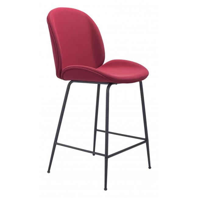 Miles Contemporary Red Velvet & Matte Black Metal Barstool