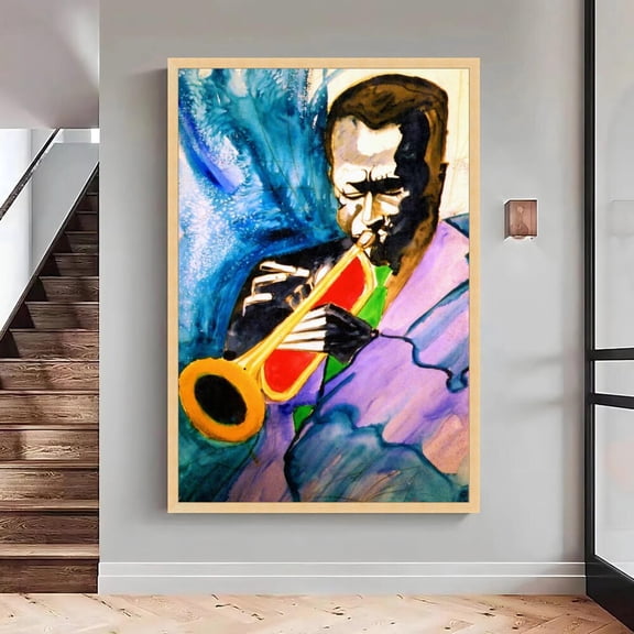 Miles Davis Art Abstract Jazz Trumpet Portrait Expressionist Home Decor Wall Art