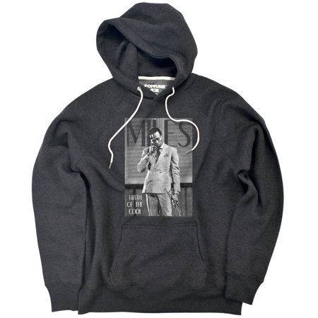 Miles Davis Simply Cool Unisex Adult Slim Fit Pull-Over Heather Hoodie, Charcoal, Small