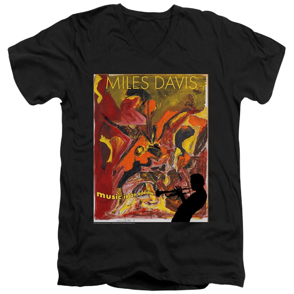 Miles Davis Slim Fit VNeck TShirt Music is an Addiction Black Tee