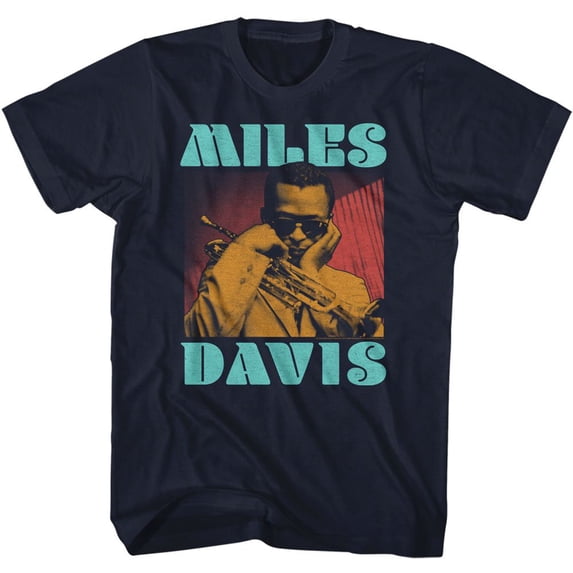 Miles Davis Tri Color Navy Adult T-Shirt Xlt