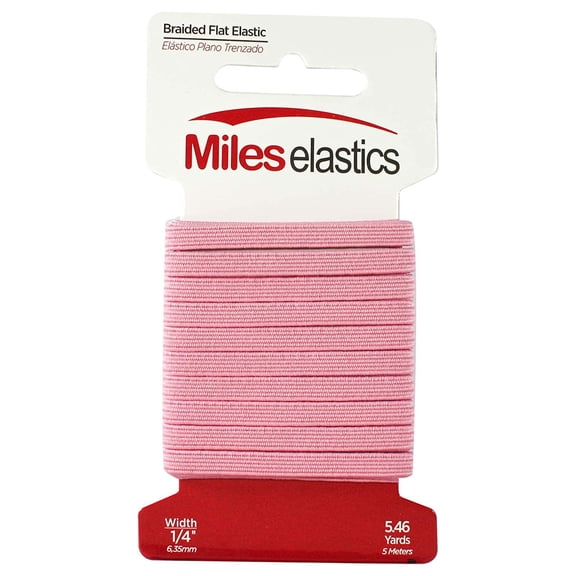 Miles Elastic Braided Flat Elastic, Braided Elastic, Strong Elastic, Elastic Sewing 1/4" (6,35 mm) by 5,46 Yards(5 Meter) Pink | Strong Elastic/Machine Washable and Dryable | Oeko-TEX certificated