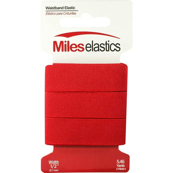 Miles Elastic Waistband Elastic 1/2" (12,7 mm) by 5,46 Yards(5 Meter) -Red | Strong Woven Elastic/Machine Washable and Dryable | OEKO-TEX certificated