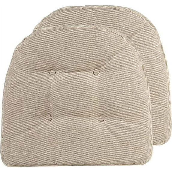 Non-Slip Tufted Chair Cushions for Dining Room, Kitchen and Office Use, U-Shaped Skid-Proof Seat Pad, 15x16 Inches, 2 Pack, Stone