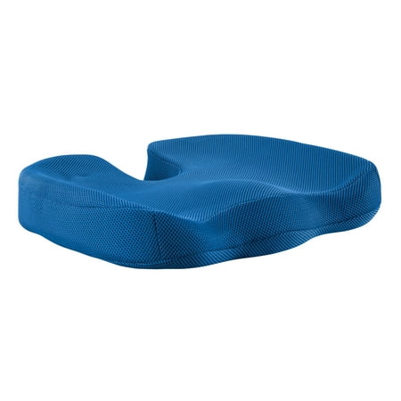 Miles Kimball Contoured Seat Cushion with Coccyx Cutout, 17” x 14” with 2.5” Thickness & 3” U-Shaped Opening – Memory Foam Cushion for Any Seat with Breathable Removable Mesh Cover