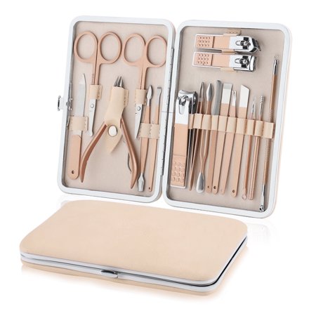 Manicure Set Nail Clippers Pedicure Kit, Professional Stainless Steel Personal Grooming Kit, 18 in 1 Nail Care Tools with Luxurious Leather Travel Case for men and women