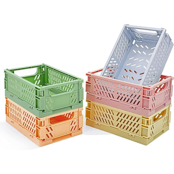 5-Pack Collapsible Crates for Desk Organizers, Mini Plastic Baskets for Office Organization, Folding Storage Baskets for Home Kitchen Bedroom Bathroom Office