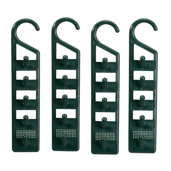 Space Saving Closet Hanger Holders – Set of 4 Durable Green Plastic Organizers with 5 Vertical Hooks Each – Maximize Wardrobe Space for Clothes, Belts, Scarves & Accessories by Miles Kimball