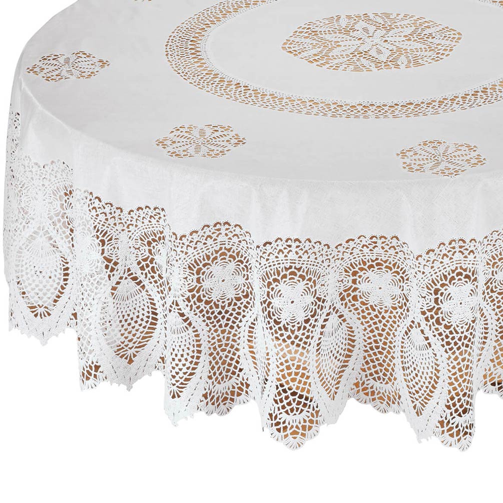 Miles Kimball White Vinyl Lace Tablecloth 70" Round