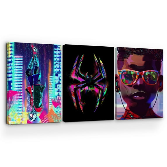 Miles Morales Canvas Wall Art by DreamController Set of 3 - 16x24 inches Wall Decor | HD Printed & Wooden framed wall art | Modern Wall Decor for Bedroom, Living Room, Office, Kids Room | Made in USA