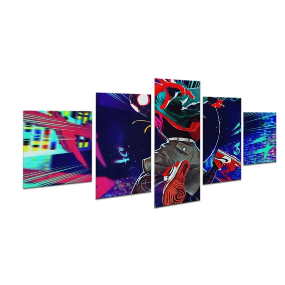 Miles Morales Canvas Wall Art by DreamController Set of 5 - 20x40 inches Wall Decor | HD Printed & Wooden framed wall art | Modern Wall Decor for Bedroom, Living Room, Office, Kids Room | Made in USA