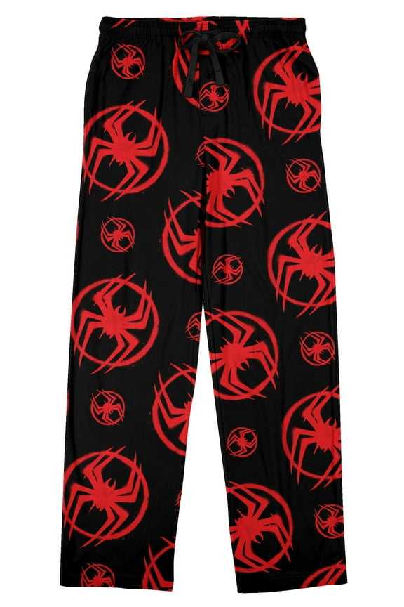 Miles Morales Spider-Man: Across the Spider-Verse Logo AOP Men's Black Sleep Pajama Pants-Medium