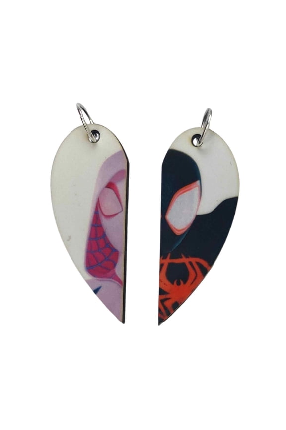Miles Morales and Spider Gwen Matching Heart Necklaces Keyrings or Earrings | Couples or BFF Gift |Spider-Verse Gifts for Him or Her