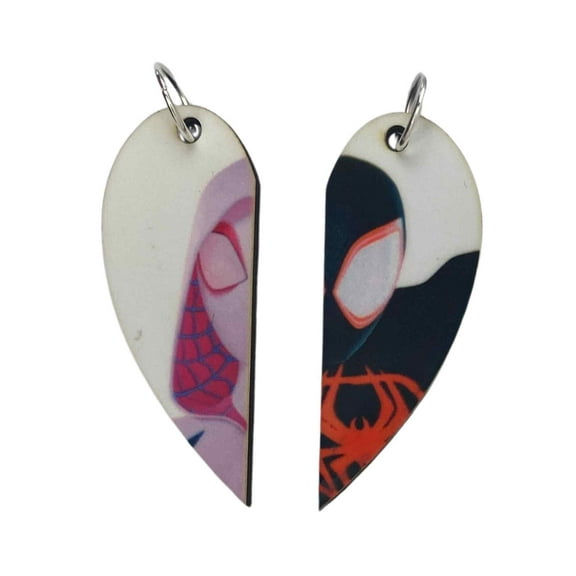 Miles Morales and Spider Gwen Matching Heart Necklaces Keyrings or Earrings | Couples or BFF Gift |Spider-Verse Gifts for Him or Her