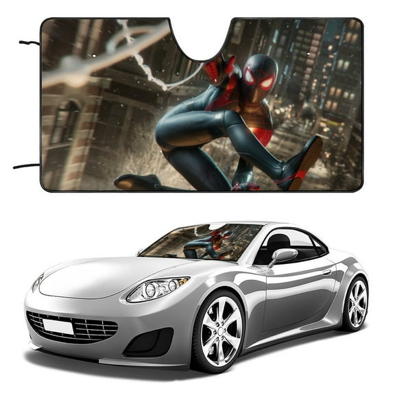 Miles Morales-theme Windshield Sun Shade Front Protector Folding Car Sun Visor Blocks Uv Rays Keeps Your Vehicle Cool56in*30in(140cm*76cm)
