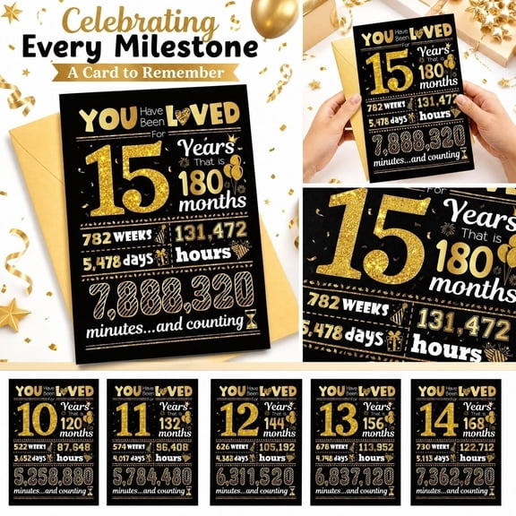 Milestone 60 Year Birthday Card with Envelope - Time Count Anniversary Greeting Card for Men Women Friends Family (1 Card with Envelope)
