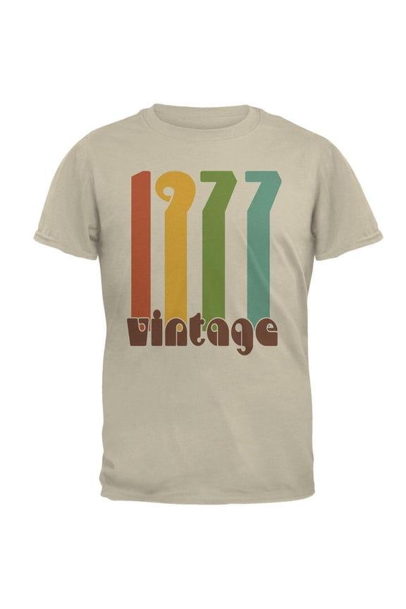 Milestone Birthday 1977 70's Color Bar Mens T Shirt Sand SM