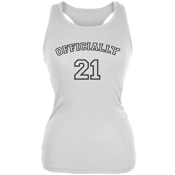 Milestone Birthday Athletic Officially 21 Twenty One Juniors Soft Tank Top White 2XL