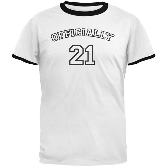 Milestone Birthday Athletic Officially 21 Twenty One Mens Ringer T Shirt White-Black 2XL