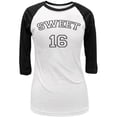 thumbnail image 1 of Milestone Birthday Athletic Sweet Sixteen 16 Juniors 3/4 Sleeve Raglan T Shirt White-Black MD, 1 of 1