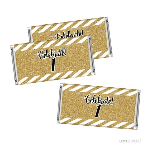 Milestone Hershey Bar Party Favor Labels Stickers, 1st Birthday or Anniversary, 10-Pack, Not Real Glitter