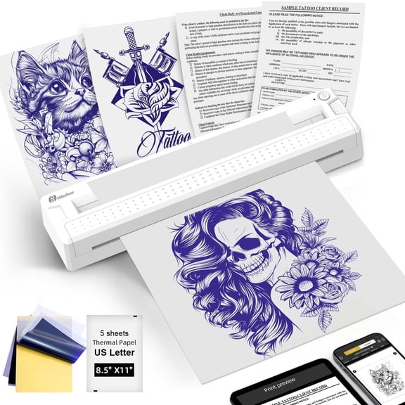 Milestone Thermal Tattoo Stencil Printer Machine, New 2 in 1 Wireless Bluetooth Portable Tattoo Stencil & Document Printer for iPhone Android Laptop