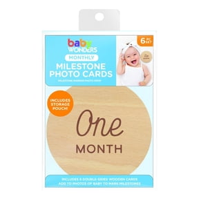 Baby Wonders Monthly Milestone Wooden Photo Cards, 6 Double Sided Cards with Storage Pouch