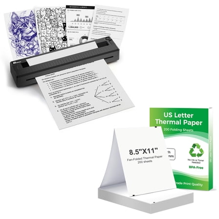 Milestone Portable Printers Wireless for Travel, 8.5" x 11" US Letter Thermal Inkless Bluetooth Compact Mobile Printer with 200 Sheets US Letter Thermal Paper
