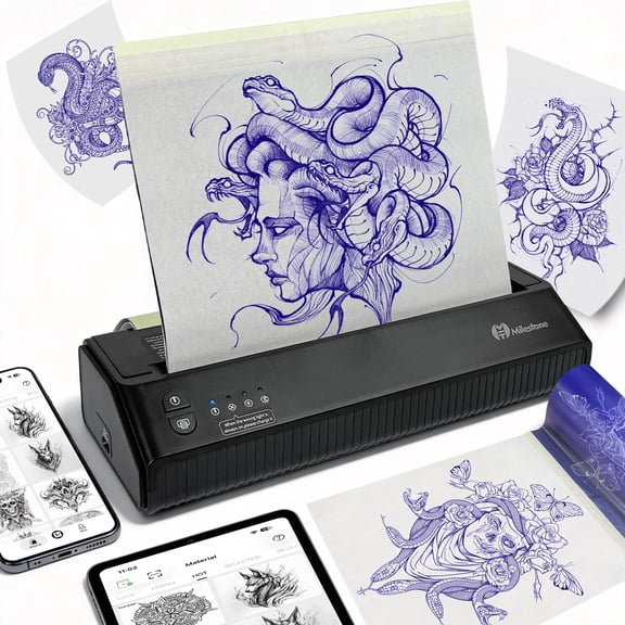 Milestone Wireless Bluetooth Tattoo Stencil Printer, 2500mAh Rechargeable Thermal Transfer Machine, Inkless Portable Tattoo Printer for Artists & Studio