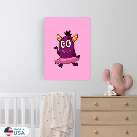 Miley the Magenta Monster Metal Sign Wall Decor by Dancing Littles Jungle - Size 12x16 inch
