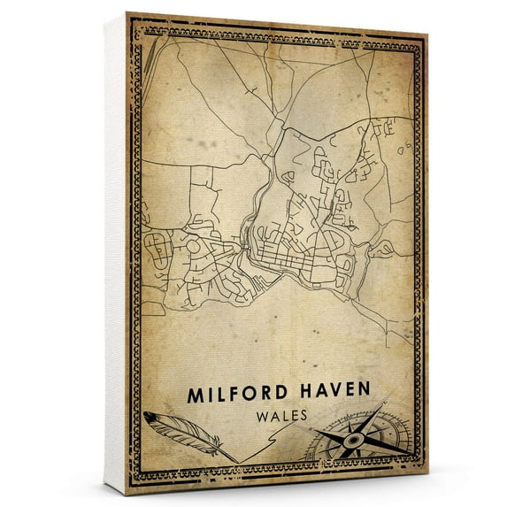 Milford Haven Vintage Map Prints Canvas, Wales Map Art Canvas, Canvas, Milford Haven Map City style vintage Canvas , Canvas Wall Art, Street Map Artwork Canvas