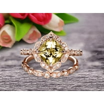 Milgrain 7mm Cushion Cut 2.55 Carat Champagne Diamond Moissanite Wedding Set Bridal Set Engagement Ring 10k Rose Gold Vintage Look Glaring Staggering Ring