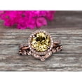 thumbnail image 1 of Milgrain Art Deco 2.25 Carat 6mm Round Cut Champagne Diamond Moissanite Engagement Ring On 10k Rose Gold Promise Ring Bridal Ring Set Halo Anniversary Gift, 1 of 5