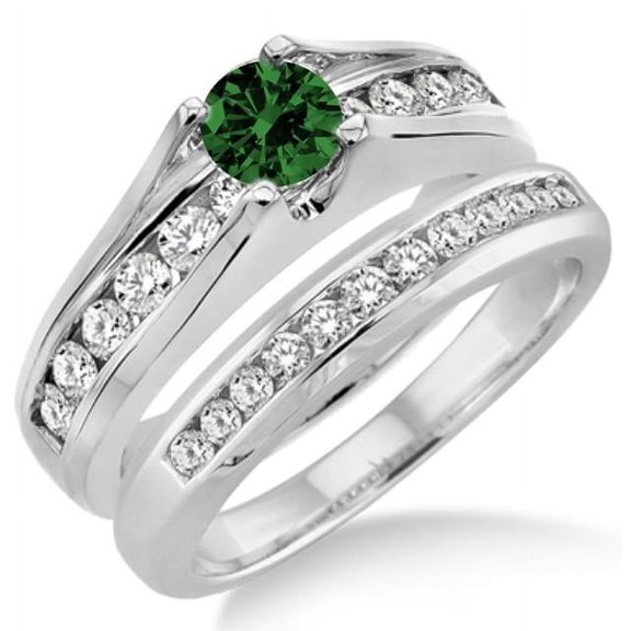 Milgrain Art Deco 2 Carat 6mm Round Cut Moissanite Diamond Engagement Ring Bridal Set On 10K White Gold, Promise Ring, Anniversary Ring