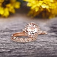 thumbnail image 1 of Milgrain Art Deco 2 Carat Round Cut Pink Morganite Engagement Ring 10k Rose Gold With Halo Design Stacking Matching Band Gift For Anniversary, 1 of 5