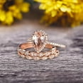thumbnail image 1 of Milgrain Art Deco 8x5mm Pear Shape Morganite Engagement Ring Set 2.75 Carat Weight Trio Set Stacking Matching Wedding Band Solid 10k Rose Gold Anniversary Ring, 1 of 5
