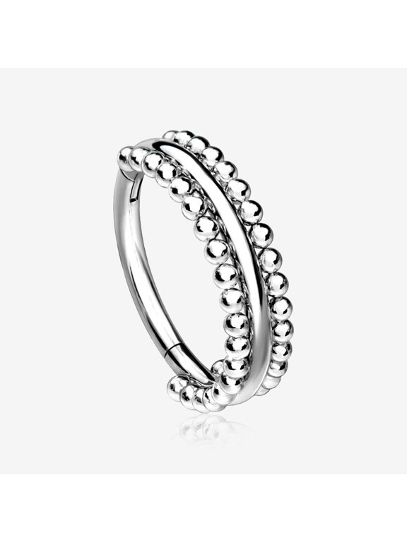 Milgrain Beads Laced Steel Seamless Clicker Hoop Ring