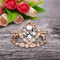 thumbnail image 1 of Milgrain Cushion Cut Morganite Wedding Set Bridal Set Engagement Ring 10k Rose Gold Vintage Look Glaring Staggering Ring, 1 of 5