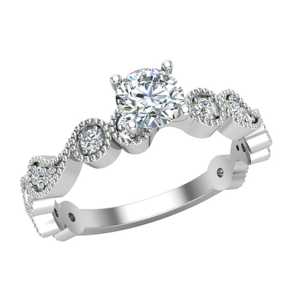 Milgrain Diamond Engagement Ring for Women Designer Paisley Round Diamond Ring 14K White Gold 0.67 CT TW