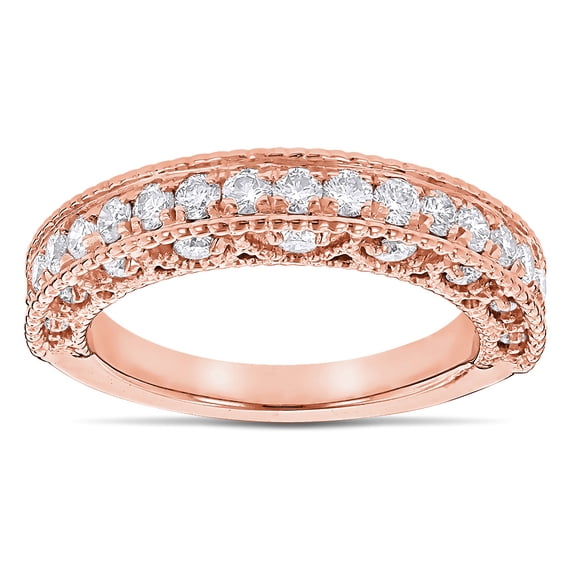 Milgrain & Filigree Designer 14K Unique Natural Diamond Wedding Band (Rose Gold Size 10)