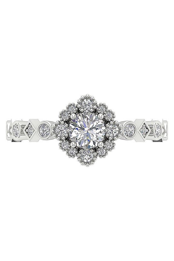 Milgrain Floral Halo Cluster Diamond Ring 2.1 Ct Diamond 14K White Gold Over