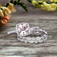 thumbnail image 1 of Milgrain Halo Art Deco 3.05 Carat 7mm Cushion Cut Morganite Wedding Ring Set On 10k White Gold With Two Matching Band Anniversary Ring, 1 of 5