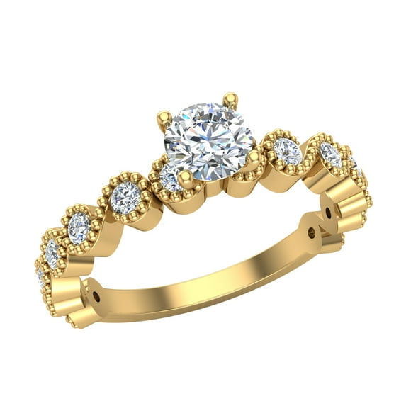 Milgrain Ocean Wave Ripple Round Brilliant Diamond Ring 14K Gold 0.75 CT TW