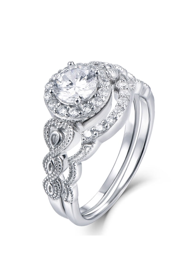 Milgrain Pave Set Halo Infinity Shank Engagement Ring, 2.2 Ct Simulated Diamond, 14K White Gold Plated Wedding Ring, Bridal Set Stackable Ring For Her Birthday Gift, Round Cut Women's Engagement Ring